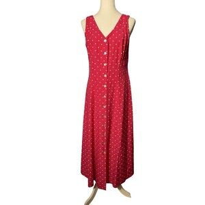 SHERI MARTIN VINTAGE PINK POLKA DOT MIDI DRESS BUTTON FRONT SZ 10 EUC